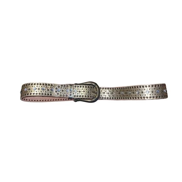 Womens Fossil Studded Rhinestone Belt Western Buckle Cowgirl Gold Metallic - Picture 1 of 6